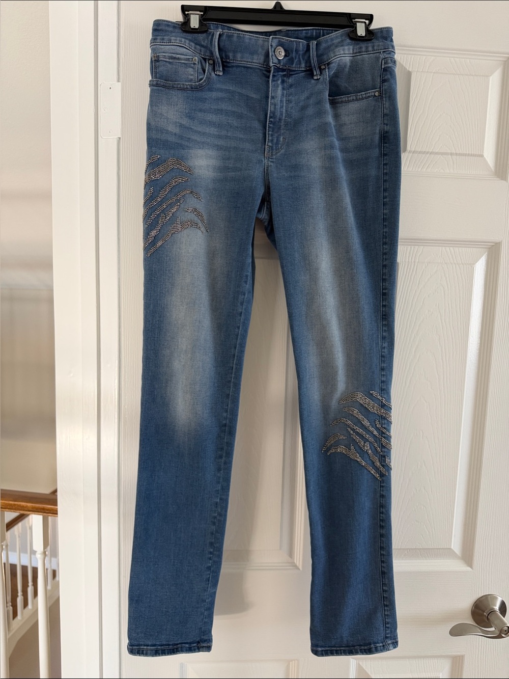 White House Black Market Blue Slim-Leg Jeans with embellishment